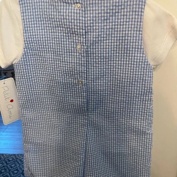 Petit Ami bunny gingham romper with adorable bunny and chicks design on front. - Picture 4 of 5